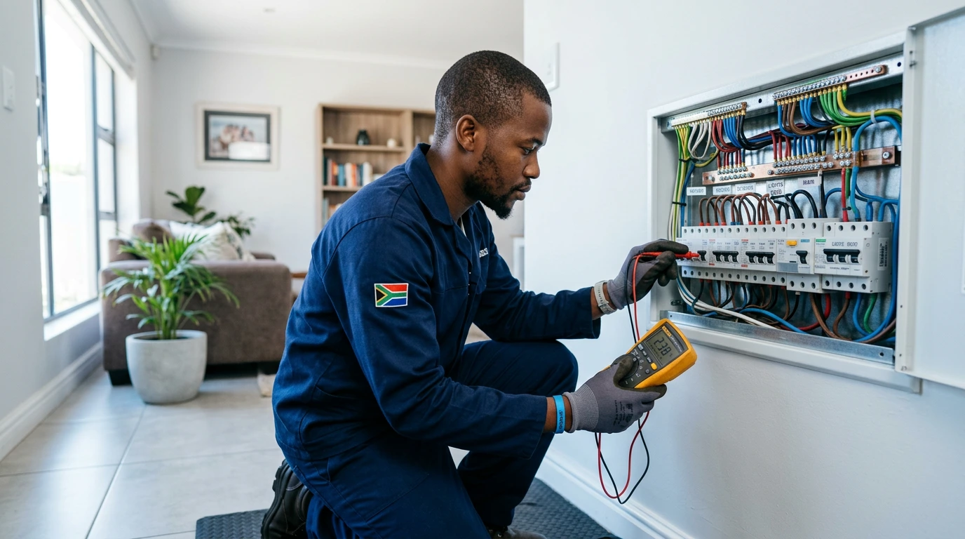 Electrician checking a home distribution board in Gauteng